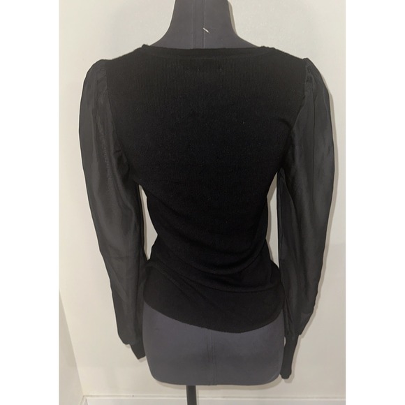 Carmen Marc‎ Valvo Size M Black Square Neck Chiffon Long Sleeve - Picture 5 of 12